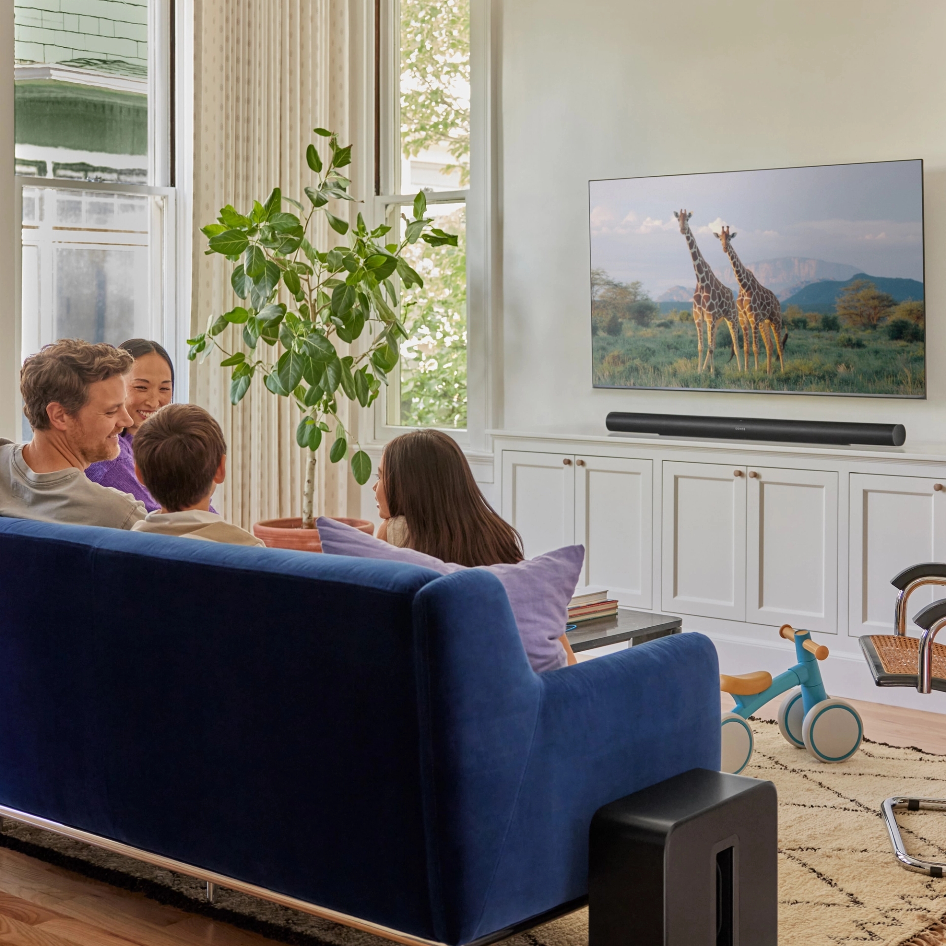 Home theater set up with black Arc Ultra and Sub 4